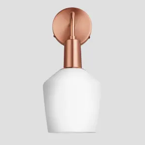 Industville Sleek Opal Glass Schoolhouse Wall Light, 5.5 Inch, White, Copper Holder