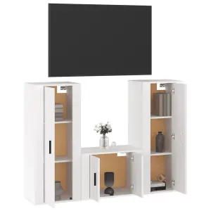 Berkfield 3 Piece TV Cabinet Set High Gloss White Engineered Wood