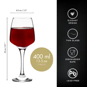 Homiu Large Red Wine Glasses Set of 6 400ML Florence Collection Dishwasher Safe BPA Free