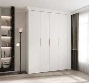 Stylish White Como IV Hinged Door Wardrobe H2460mm W1800mm D500mm, Four Doors, Sixteen Shelves, Two Hanging Rails, Gold Handles