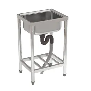 1 Compartment Commercial Floorstanding Stainless Steel Kitchen Sink with Storage Shelf 80cm