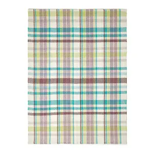 Homescapes Wilson Handwoven Blue, Yellow and Brown Tartan 100% Cotton Rug, 150 x 240 cm