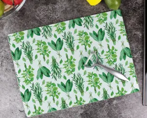 Purely Home Kitchen Herbs Green Glass Chopping Board - Rectangular Large Worktop Protector