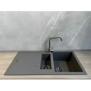 Liquida LG150GR 1.5 Bowl Granite Reversible Inset Grey Kitchen Sink With Waste