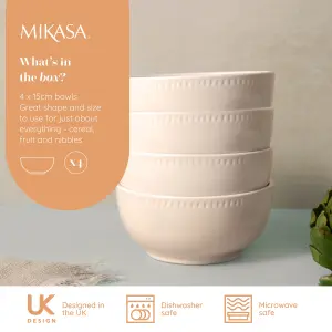 Mikasa Cranborne Stoneware Cereal Bowls, Set of 4, 15cm, Cream