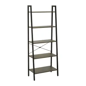 Interiors By Premier Functional Five Tier Dark Oak Veneer Ladder Shelf Unit, Stylish Industrial Narrow Shelf, Versatile Cupboard