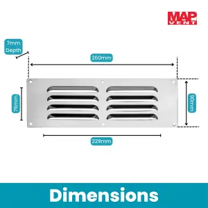 Metal Louvre Air Vent Cover, Suitable for Venting Gas Appliances Internal External Wall, for Openings 9 x 3" (229 x 76mm), Chrome