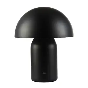 Modern Rechargeable Mushroom Table Lamp in Mat Black with Touch Dimmer Button