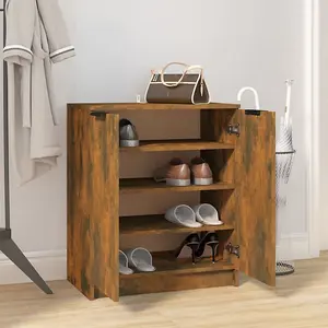 Berkfield Shoe Cabinet Smoked Oak 59x35x70 cm Engineered Wood