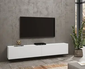 Ava 40 Modern TV Cabinet in White 1800mm with Pull-Down Doors and Closed Compartments