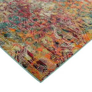 MultiColoured Abstract Modern Geometric Easy To Clean Rug For Dining Room-120cm X 170cm