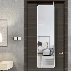 Rectangular Over Door Full Length Framed Mirror Round Corner White  37 x 147 cm