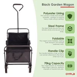 Oypla Black Heavy Duty Foldable Garden Festival Trolley Folding Cart Wagon Truck Wheelbarrow