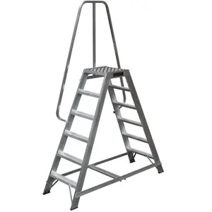 1.5m Heavy Duty Double Sided Fixed Step Ladders Safety Handrail & Wide Platform