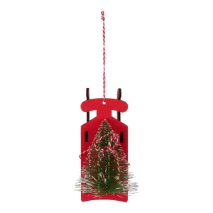 Red Sleigh with Christmas Tree Wood Hanging decoration