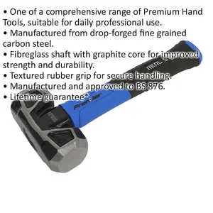 3lb Club Hammer with Fibreglass Shaft - Durable Drop Forged Carbon Steel Tool with Rubber Grip