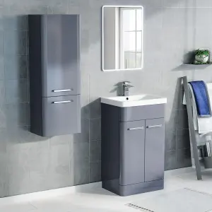 Nes Home 500mm Freestanding Grey Basin Vanity & 350mm Wall Hung Tall Cabinet Set