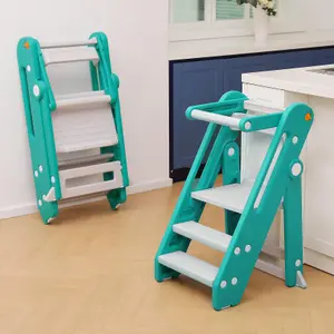 Foldable 2 or 3 Step Stools, Green Large Plastic Sink Step Stool