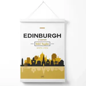 Edinburgh Yellow and Black City Skyline Poster with Hanger / 33cm / White