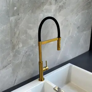 Liquida W24BR S shape Swan Neck 360 Degree Swivel Brushed Brass Kitchen Tap