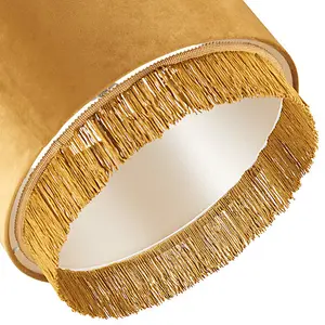 Modern Ochre Mustard Drum 14 Pendant Shade with Tassels and Embroidered Trim