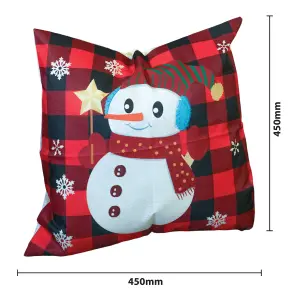 Xmas Haus Christmas Themed Cushion Snowman Red/Black Linen