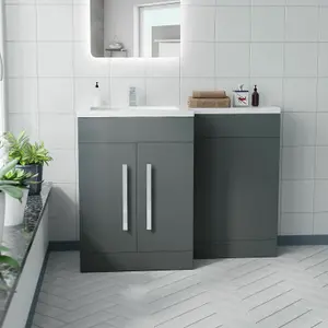 Nes Home Aric 1100mm Bathroom Basin Sink Vanity Grey Unit Cabinet Furniture Left Hand