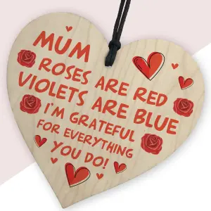 Red Ocean Wooden Heart Gifts for Mum - Perfect Mother's Day Gift To Say Thank You - Mum Birthday Gifts -