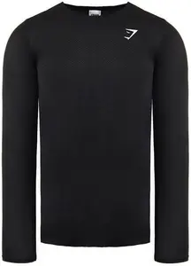 GYMSHARK Long Sleeve Crew Neck Vital Top Nylon - Black Size Small