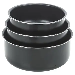 URBN-CHEF 3pcs Black Ceramic Induction Saucepan Set Stackable Detachable Handle Pots Pan