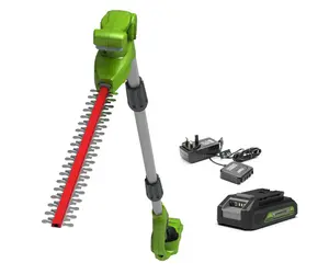 Greenworks Tools 24V 51cm (20") Long Reach Cordless Hedge Trimmer, split shaft includes 2Ah battery & economy charger