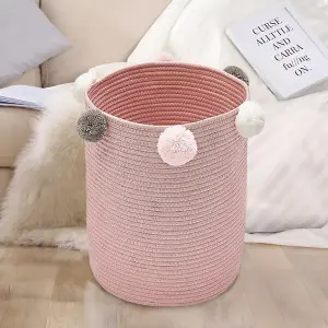 Pink Cotton Rope Woven Laundry Basket Laundry Hamper Clothes Toy Organizer