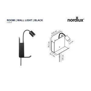 Nordlux Roomi Indoor Living Dining Bedroom Metal Wall Light in Black (Diam) 24.8cm