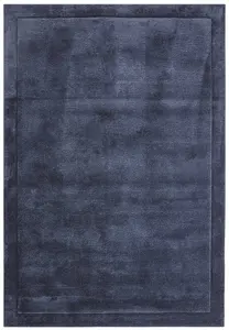 Handmade Modern Easy to Clean Blue Shaggy Bordered Plain Wool Rug for Bedroom & Living Room-160cm X 230cm