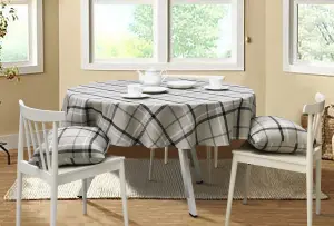 Home Curtains Hudson Woven Check 68" (173cm) Round Grey Tablecloth