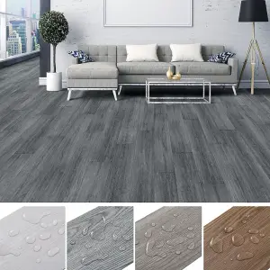 Grey Rustic Wood Effect Woodgrain Self Adhesive Vinyl Plank PVC Flooring Waterproof, 5m² Pack, Set of 36