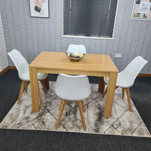 Dining Table and 4 Chairs Oak Effect Wood 4 White Plastic Leather Chairs Dining Room