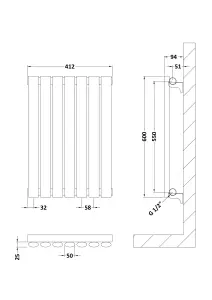 Horizontal Single Panel Radiator - 600mm x 412mm - 1034 BTU - Gloss White- Balterley