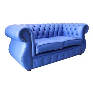 Chesterfield 2 Seater Deep Ultramarine Blue Leather Sofa Bespoke In Kimberley Style