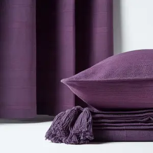 Homescapes Cotton Rajput Ribbed Purple Throw, 255 x 360 cm