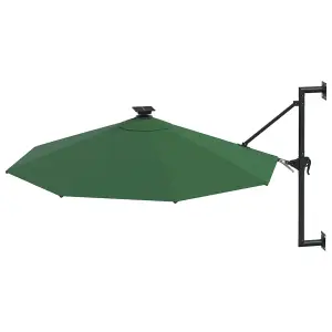 Berkfield Wall-mounted Parasol with LEDs and Metal Pole 300 cm Green