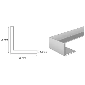 Pack of 3 - nielsen Aluminium L-Shaped Angle Profile, Matt Anodized, 2000x25x25mm, Thickness: 1.5mm, Length: 2m