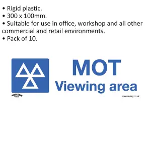 10 Pack of Durable MOT Viewing Area Health and Safety Signs - 300 x 100mm