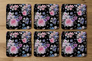 Bright Pink Flowers on Black (Coaster) / Default Title