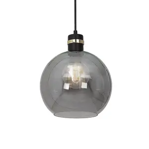 Milagro Omega Black/Gold Pendant Lamp With Elegant Smoked Glass Spheres Quality Matt Black Fittings With Gold Detail