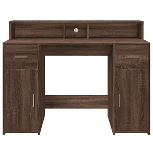 Berkfield Desk with LED Lights Brown Oak 120x55x91 cm Engineered Wood