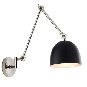 Luminosa Lehal Dome Adjustable Arm Wall Lamp Polished Nickel Plate, Matt Black