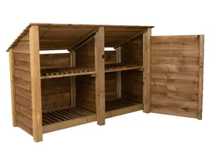 Wooden tool and log store (roof sloping back), garden storage with shelf W-187cm, H-126, D-88cm - brown finish