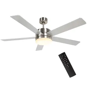 HOMCOM Mounting Reversible Ceiling Fan with Light, Remote, Silver & Natural