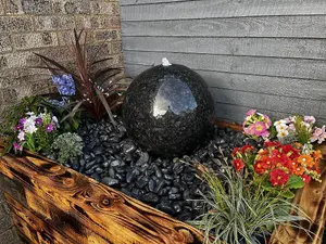 Granite Polished Sphere 40cm Natural Stone Solar Water Feature